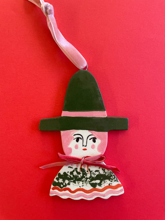 Christmas witch ornament~green