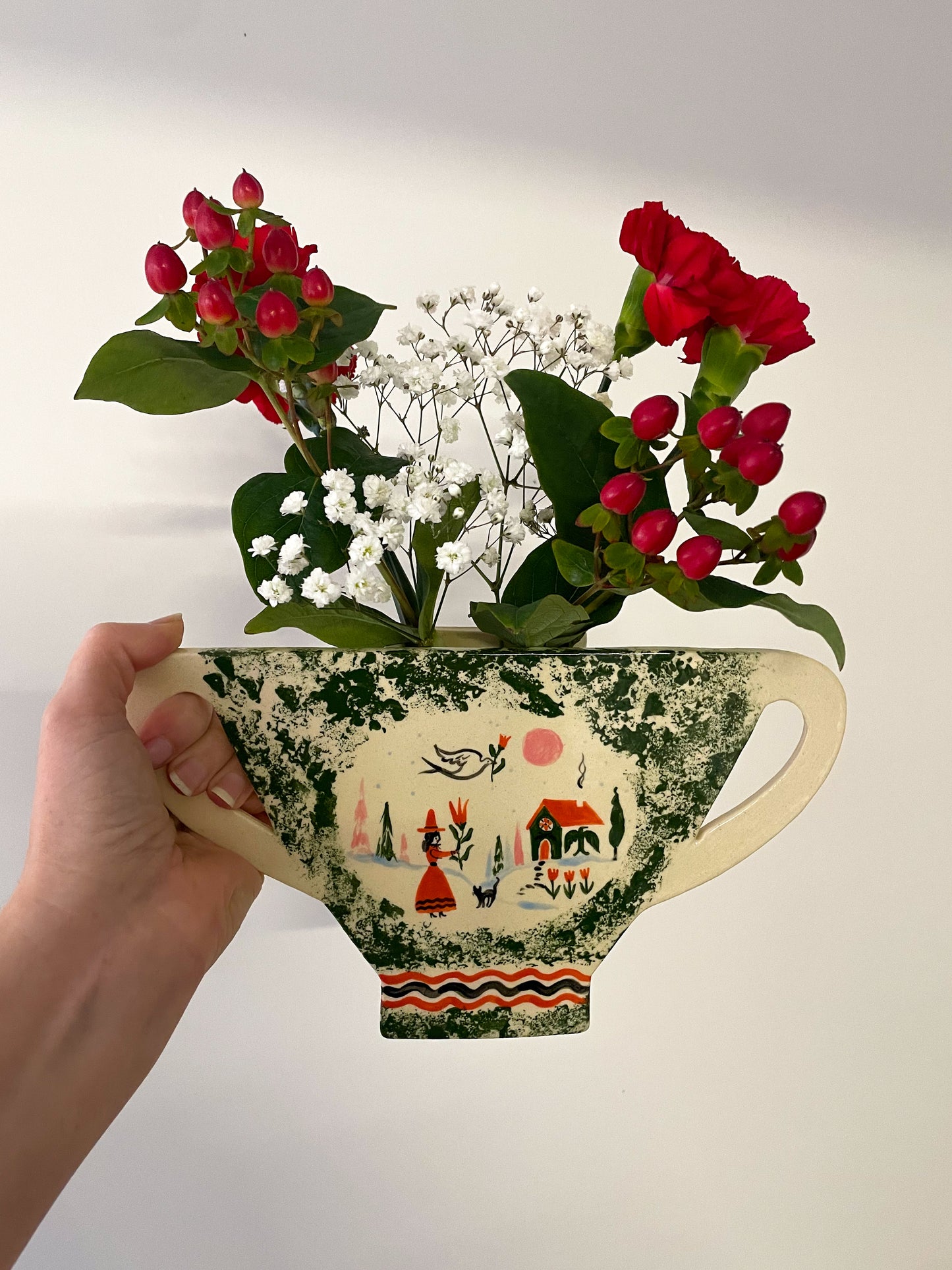 Folk scene wall & table vase