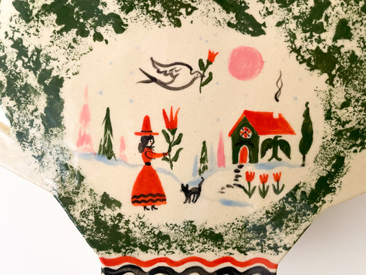 Folk scene wall & table vase