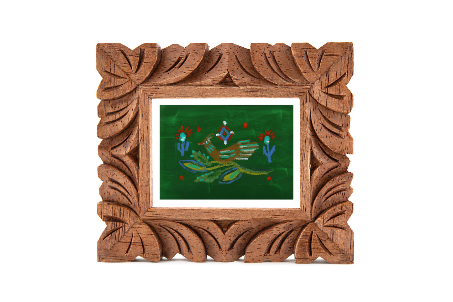 Green Folk Bird Art Print