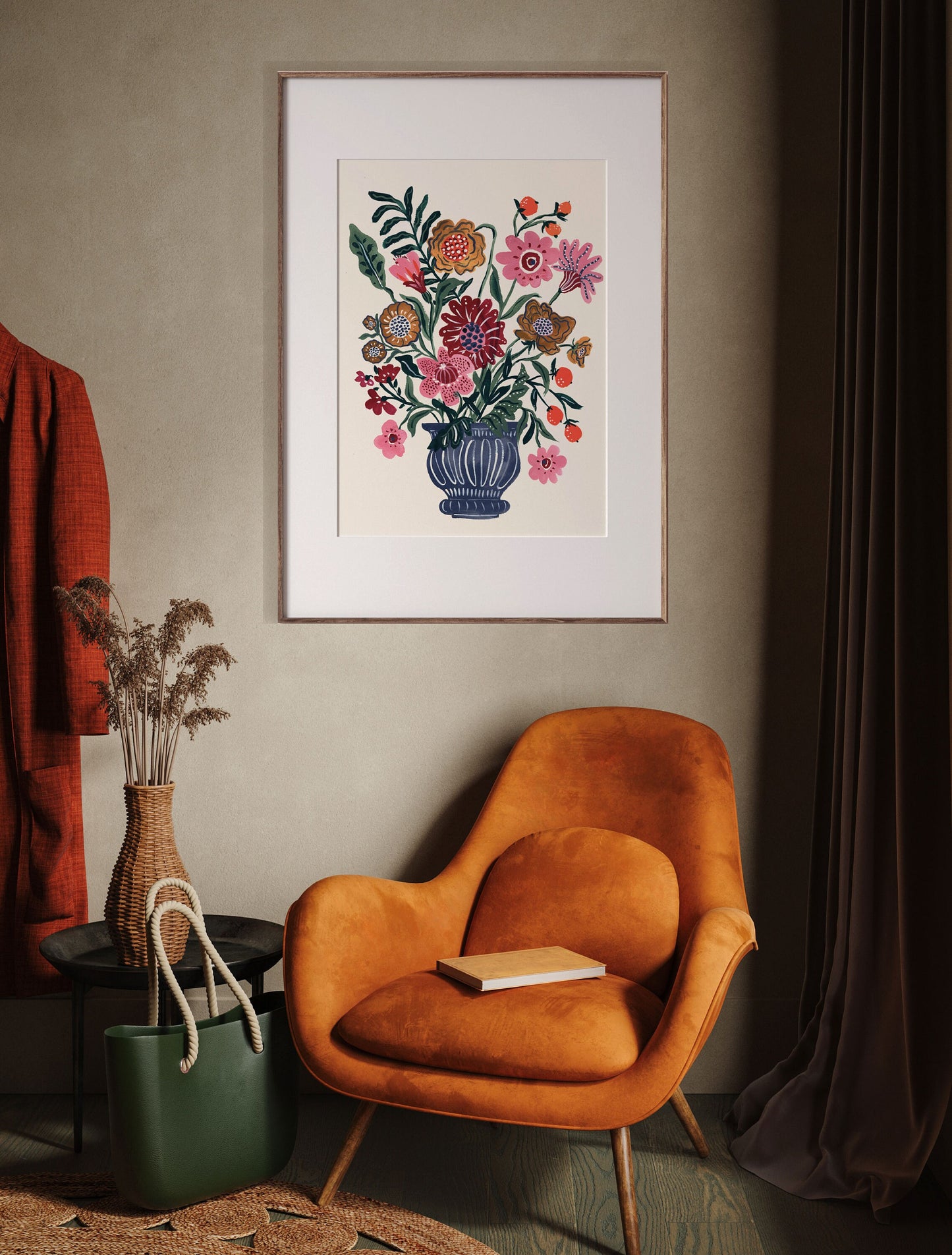Expressive Folk Floral Bouquet- Art Print