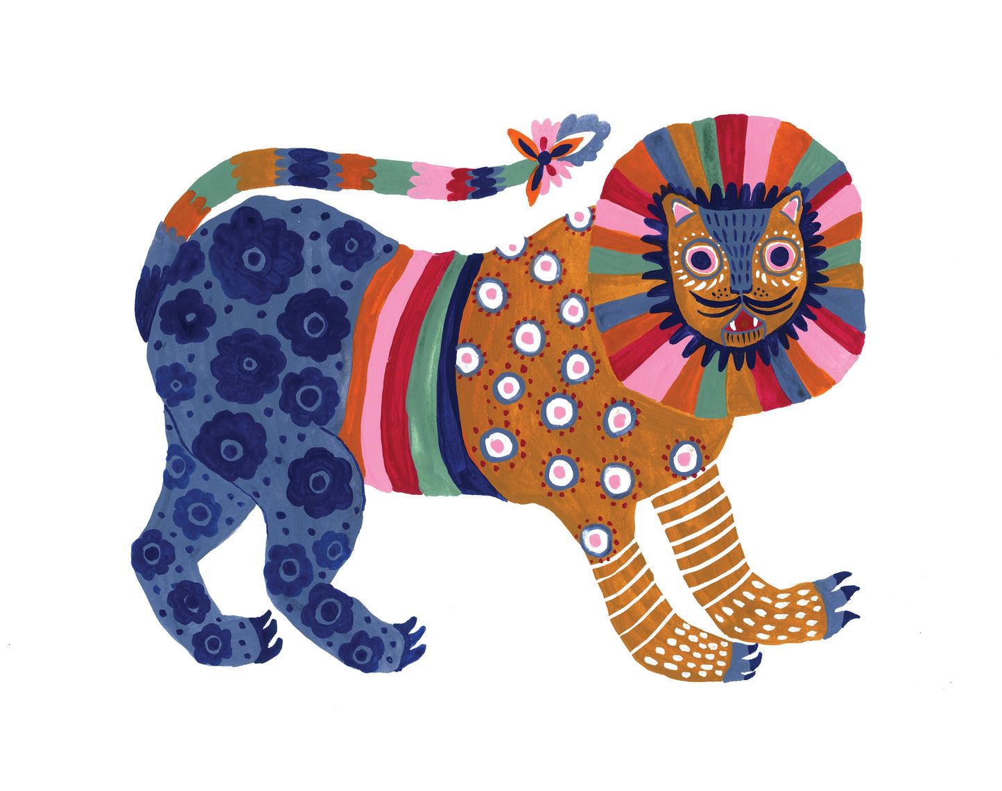 Rainbow Pattern Folk Lion Art Print