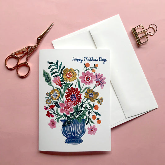Happy Mothers Day Folk Floral Greeting Card