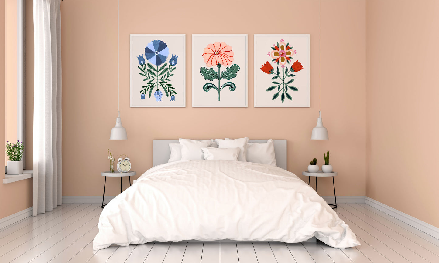 Blue Folk Floral Art Print