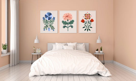 Blue Folk Floral Art Print