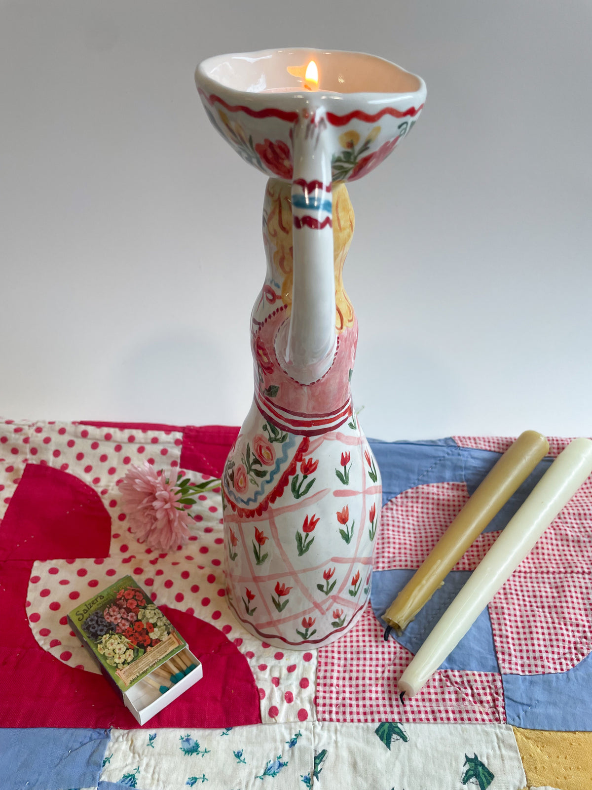 Witch tea light sculpture ~majolica