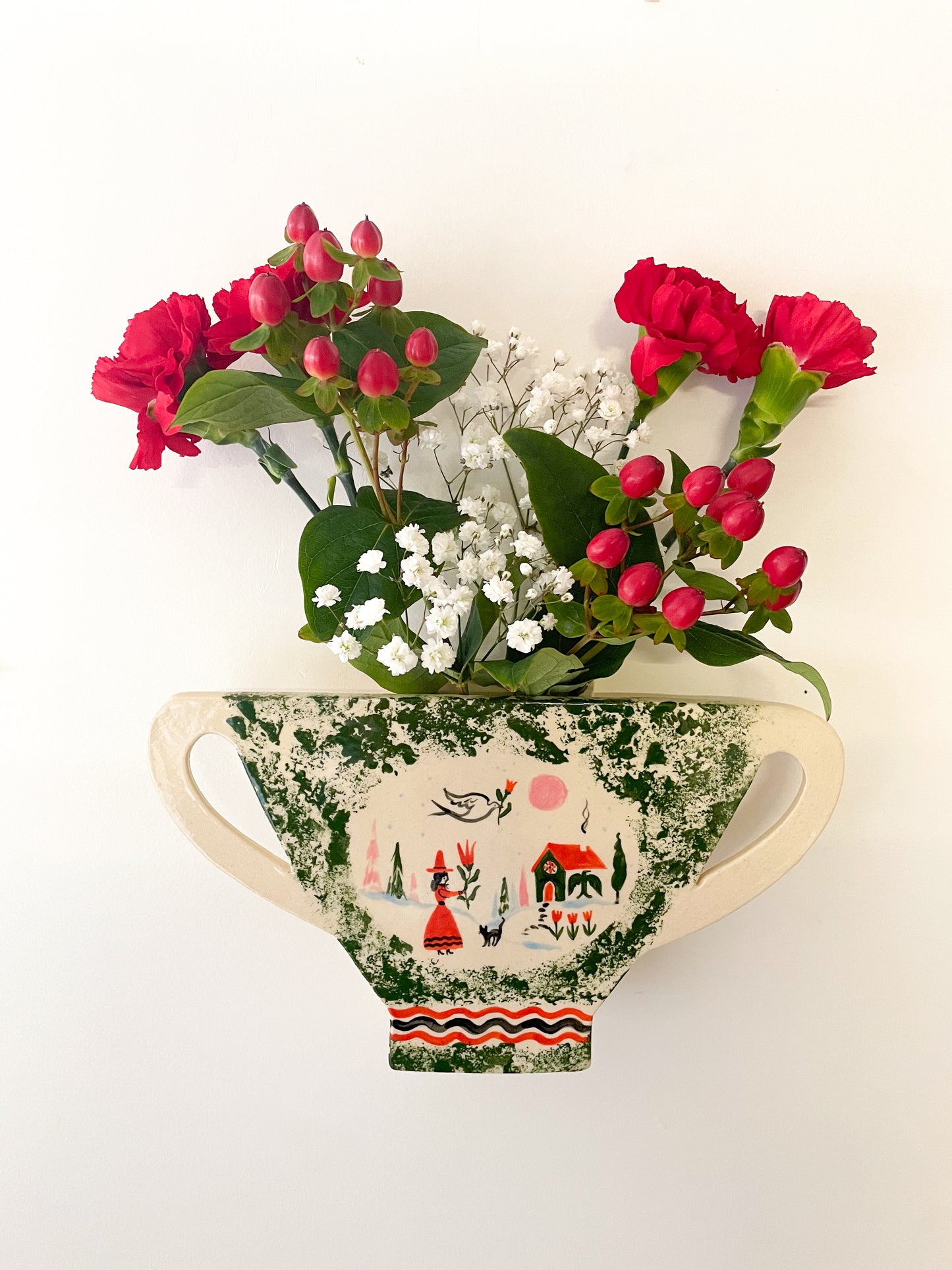 Folk scene wall & table vase