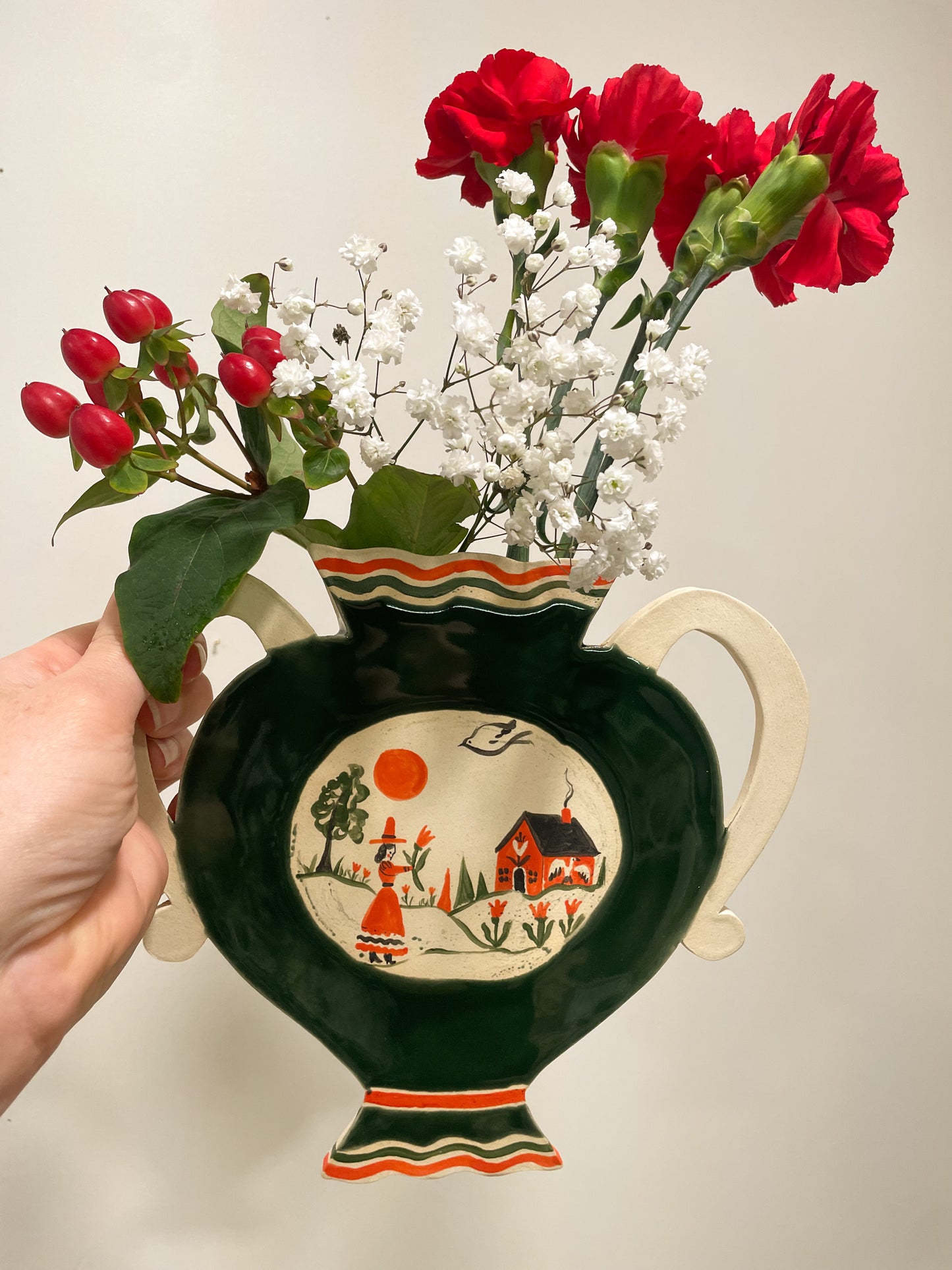 Folk scene wall vase