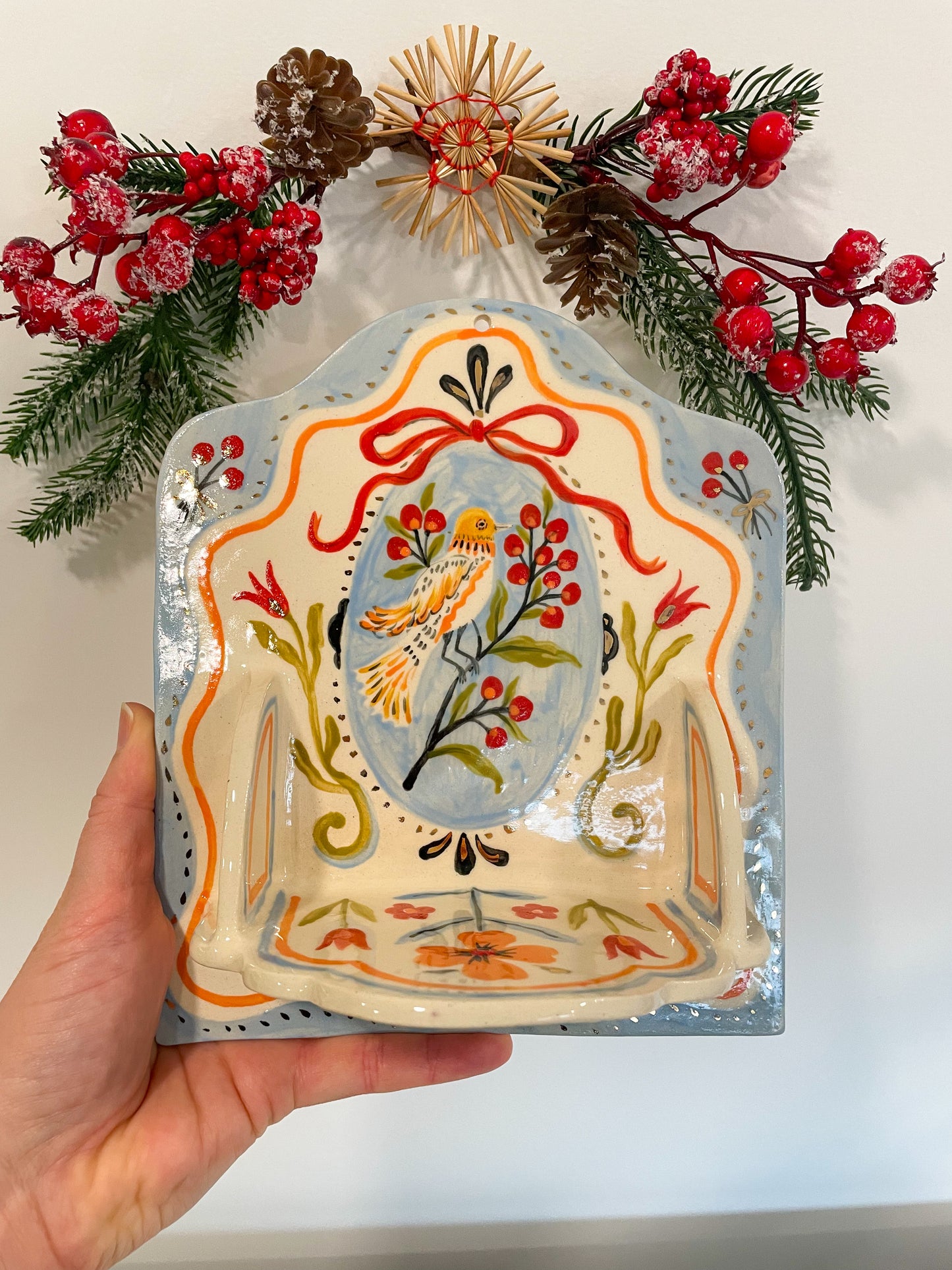Folk Bird Wall Shelf w/ 22k gold
