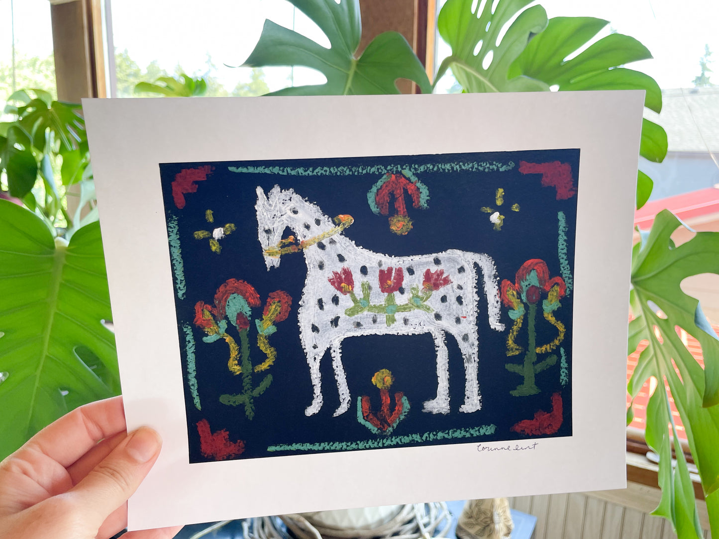 Black Folk Horse Art Print