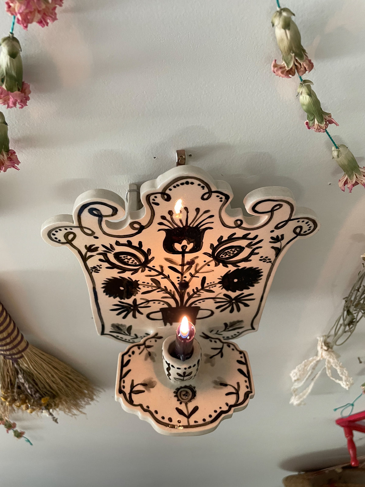 Decorative wall sconce~ folk floral *seconds