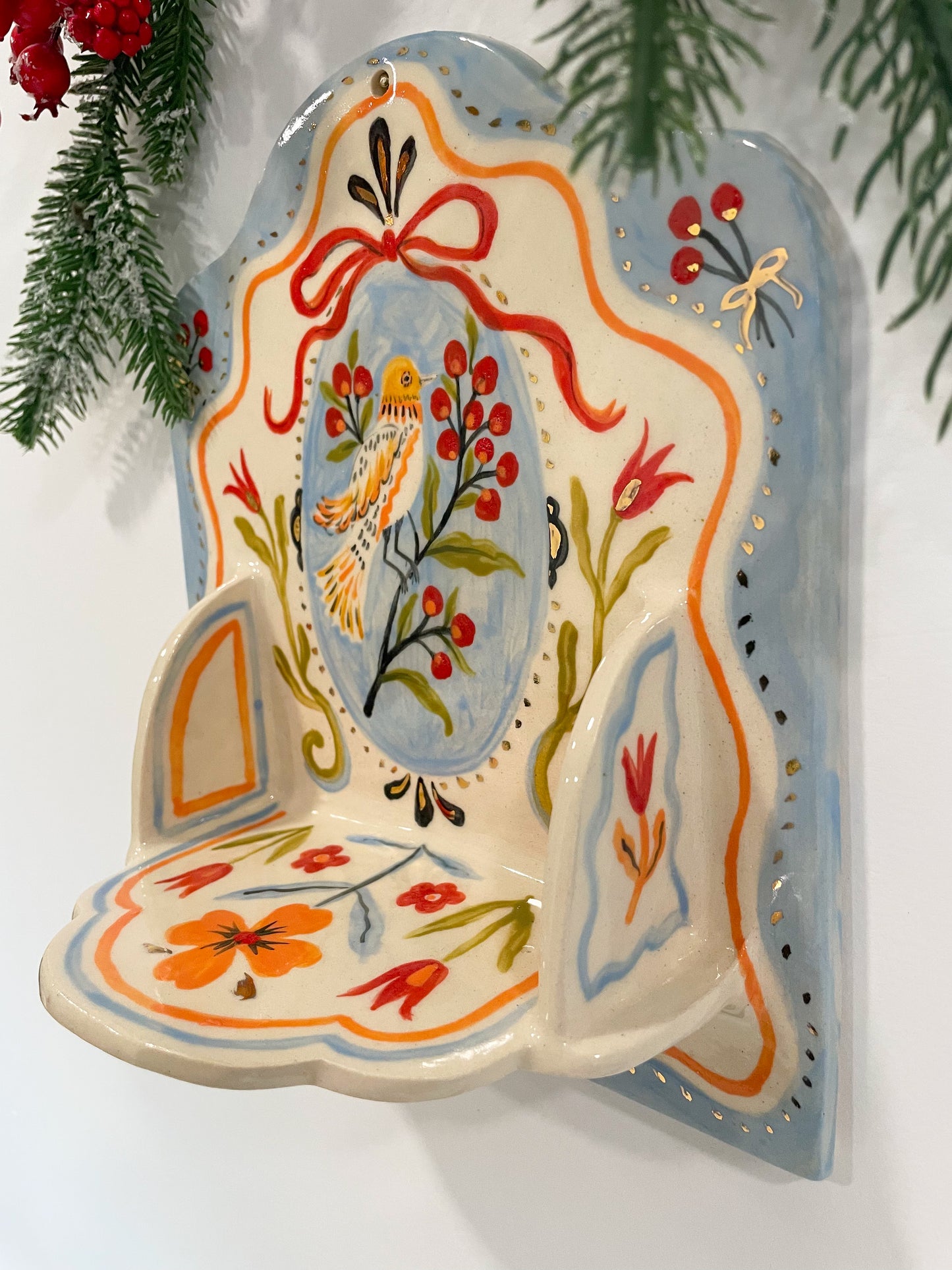 Folk Bird Wall Shelf w/ 22k gold