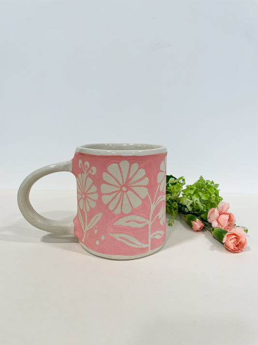 Folk Floral Mug~pink 14oz