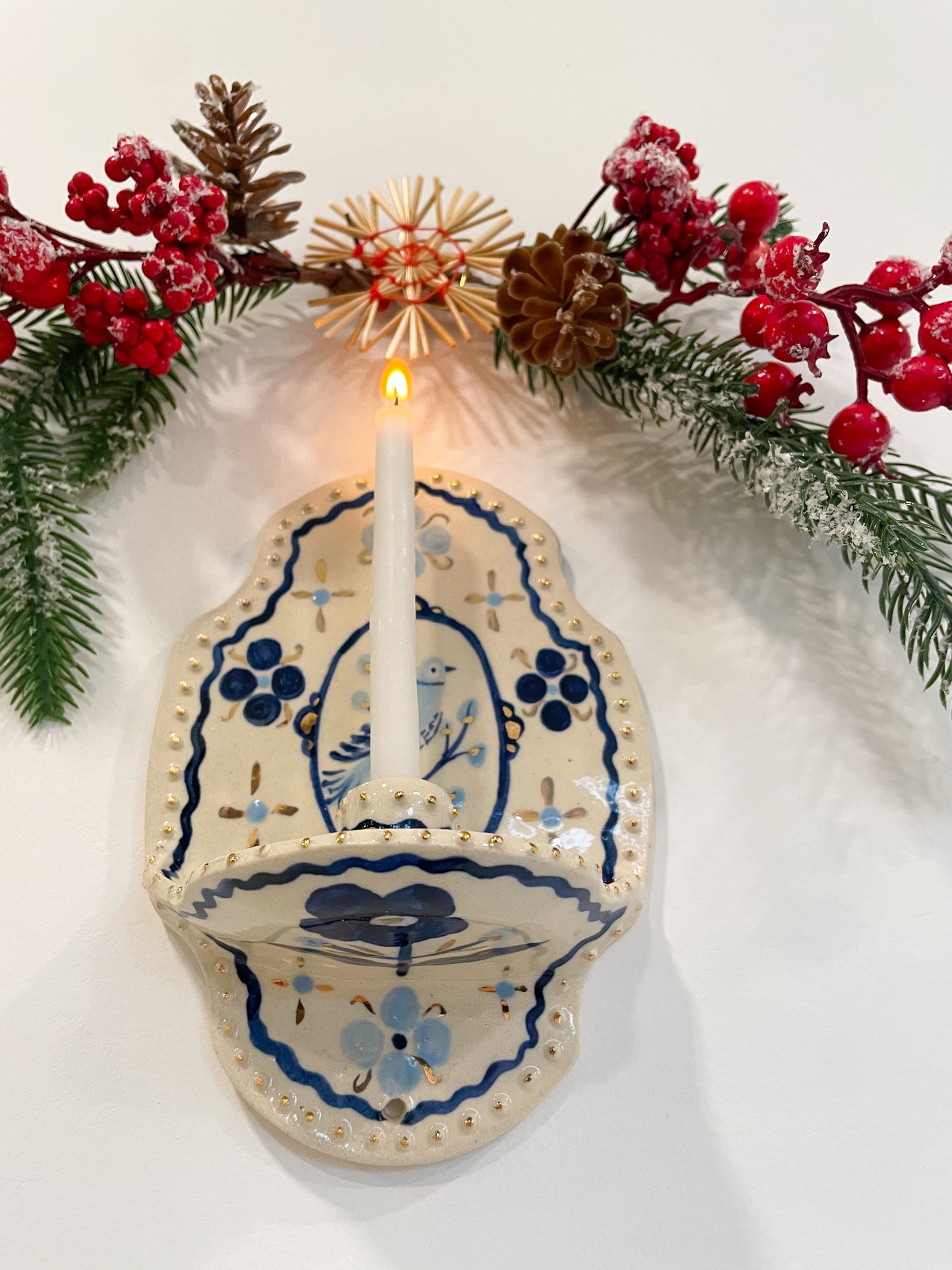 Folk bird wall candle w/22k gold