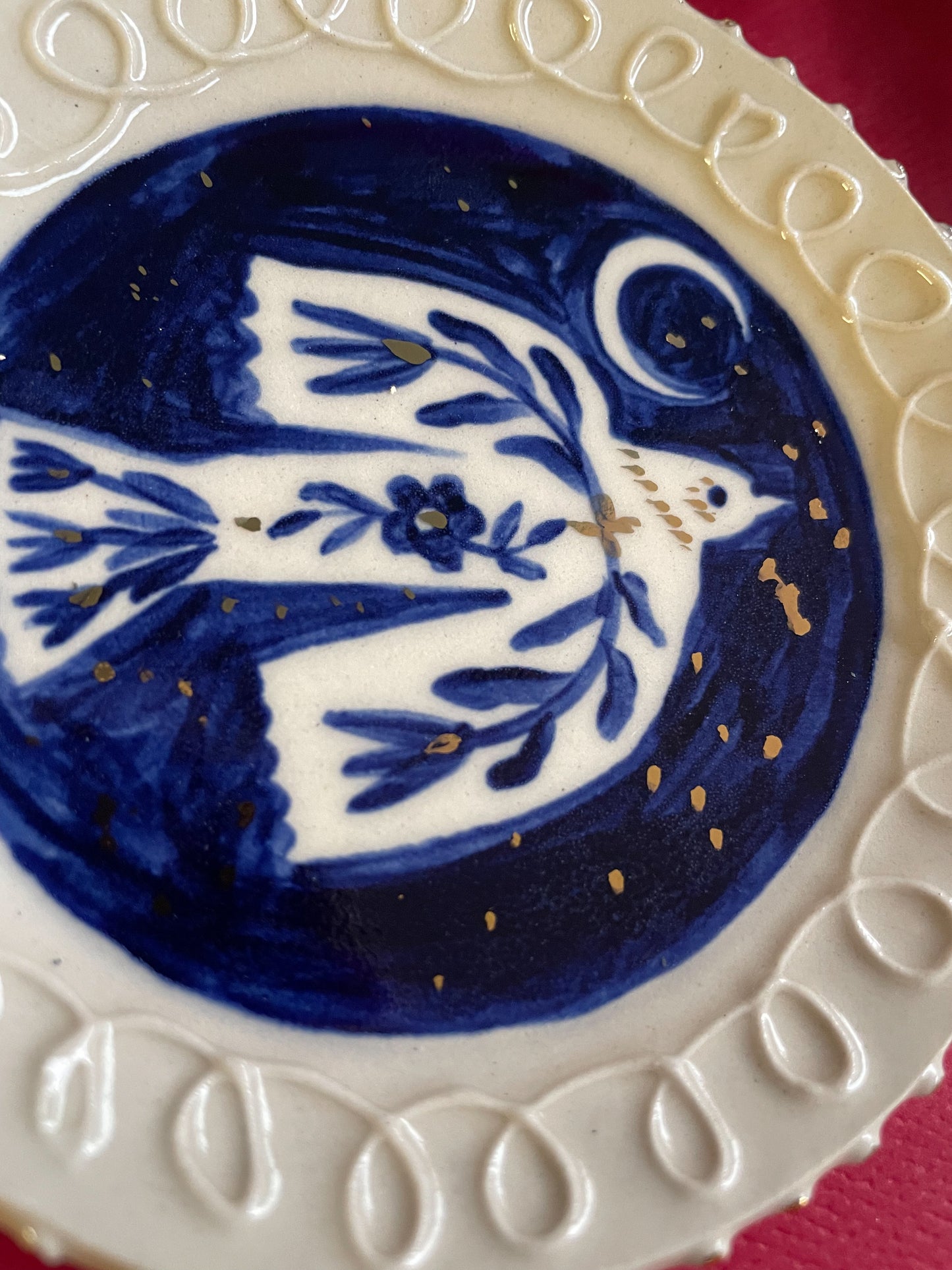 Folk trinket dish w/22kgold