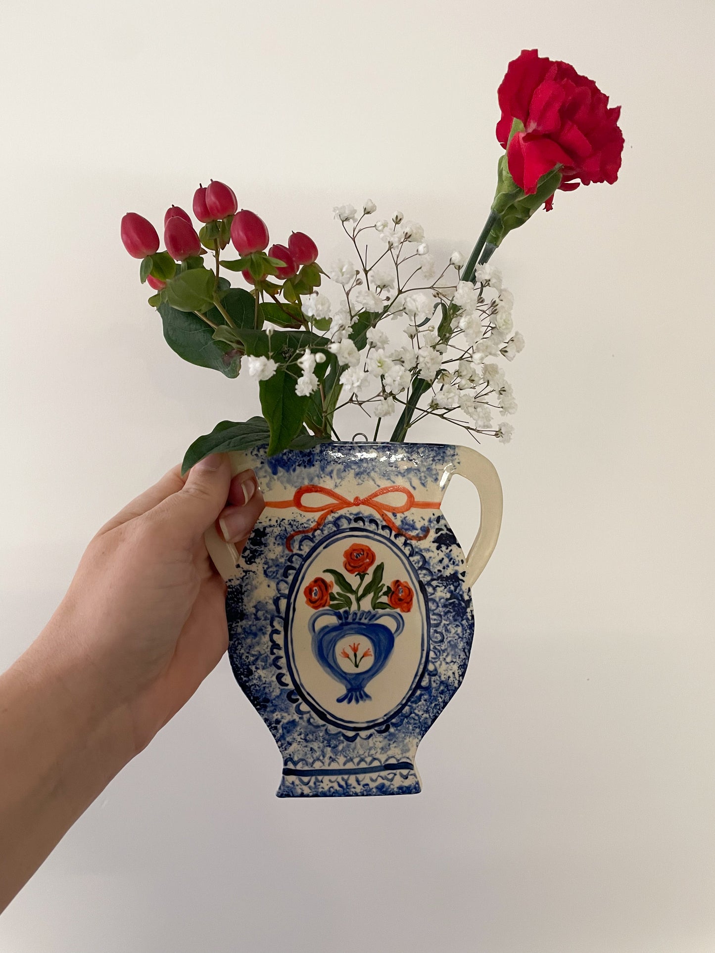Folk floral wall vase