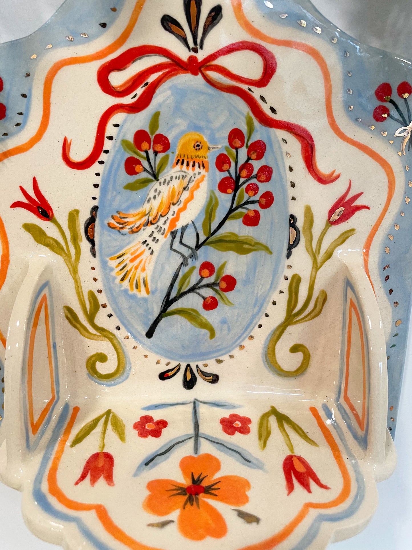 Folk Bird Wall Shelf w/ 22k gold