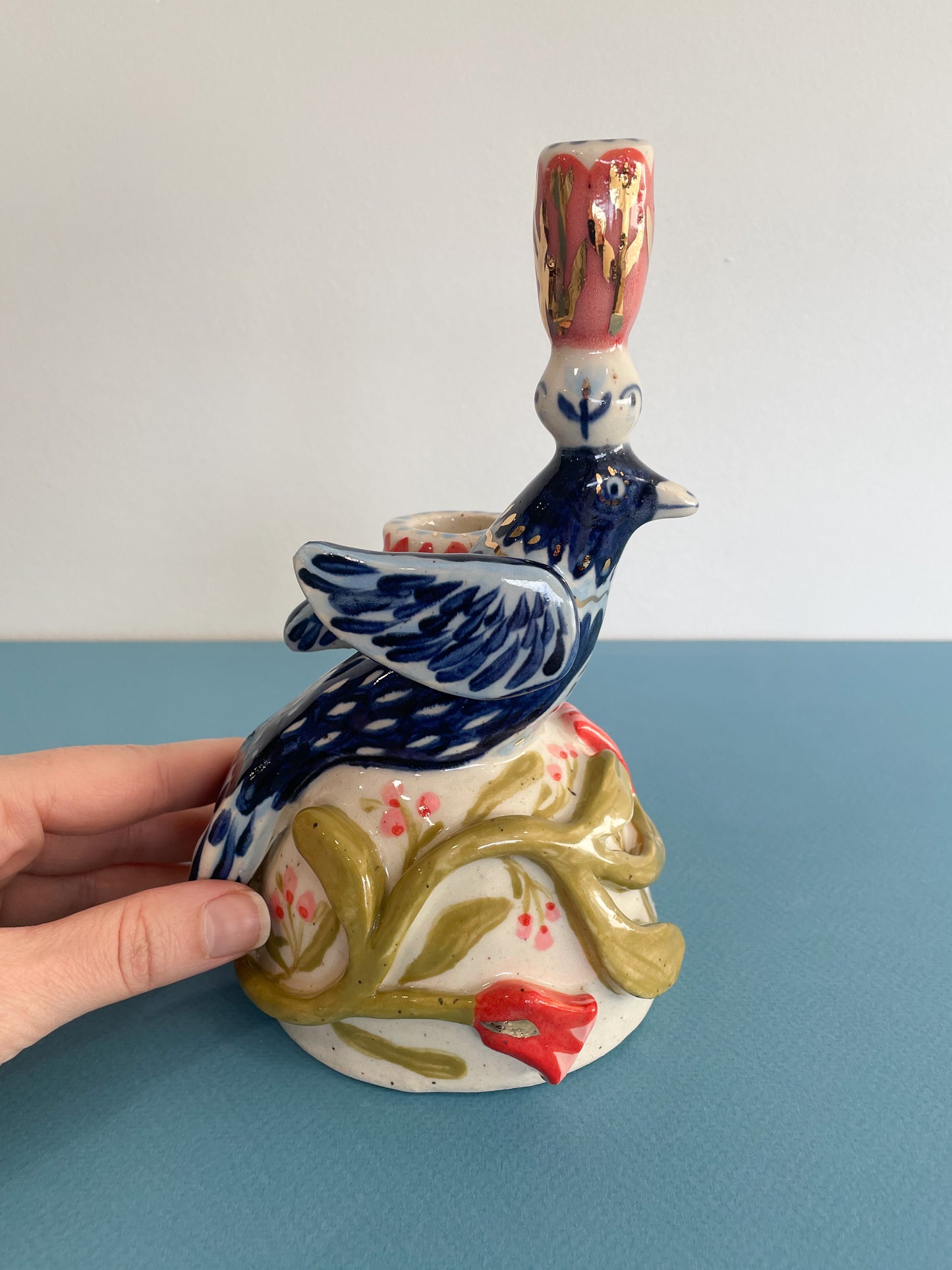 Folk Bird Candelabra w/22k gold