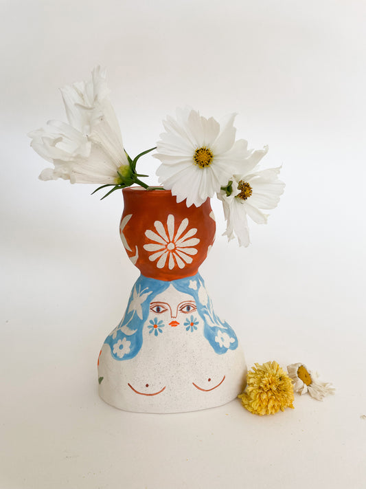 Pothead folk lady Candelabra/vase