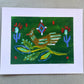 Green Folk Bird Art Print