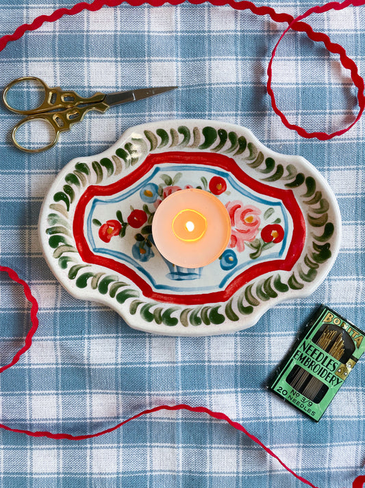 Folk Vase Dish~majolica