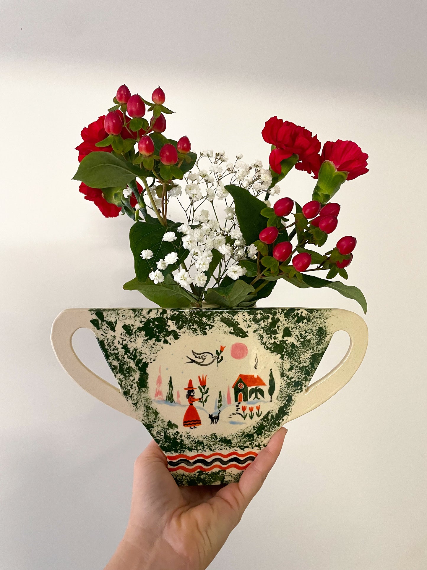 Folk scene wall & table vase