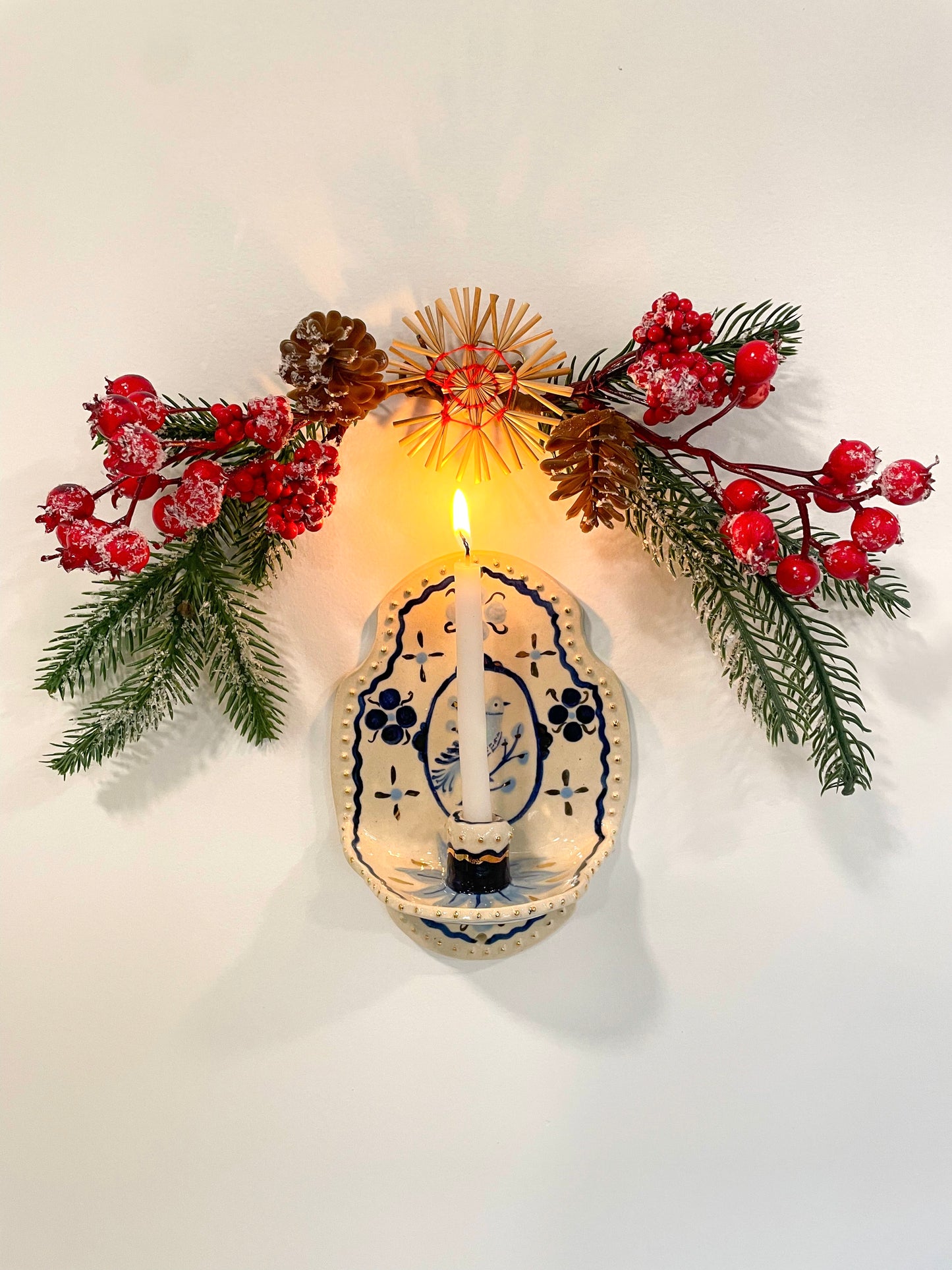 Folk bird wall candle w/22k gold