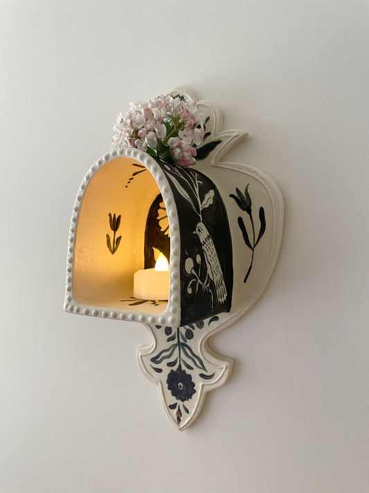 Folk Heart Wall Altar-matte majolica glaze