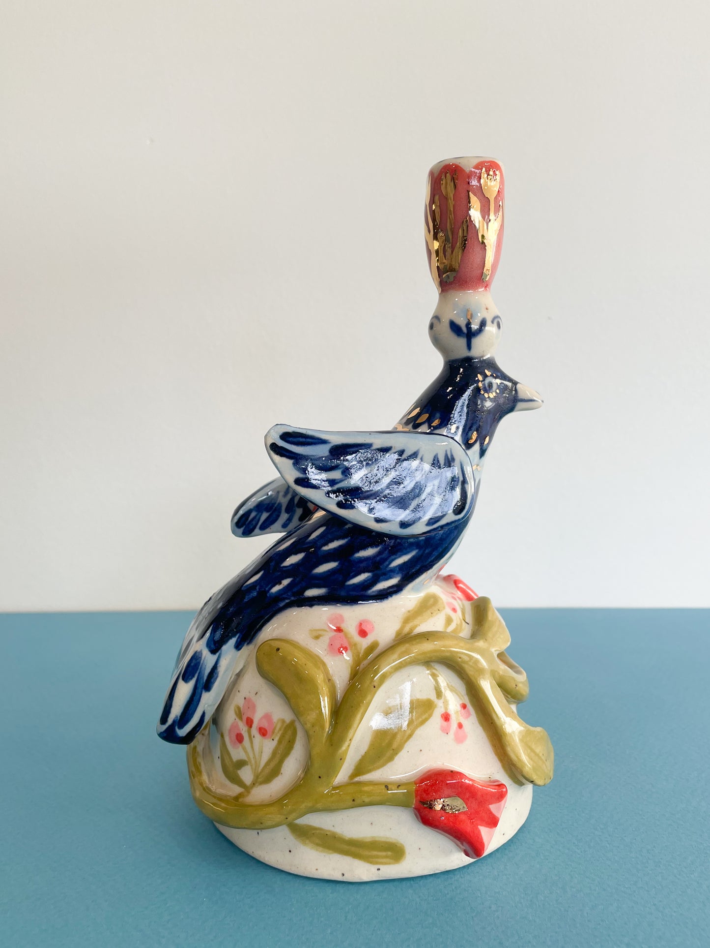 Folk Bird Candelabra w/22k gold