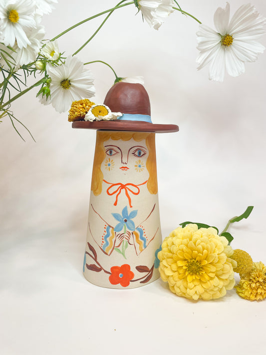 Cowgirl flower Vase with lid