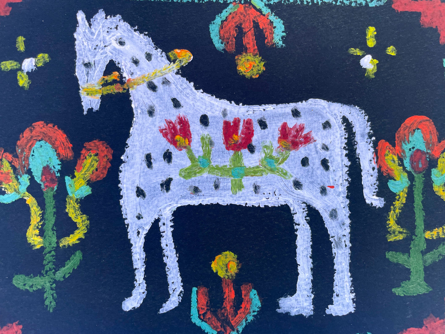 Black Folk Horse Art Print