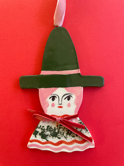 Christmas witch ornament~green