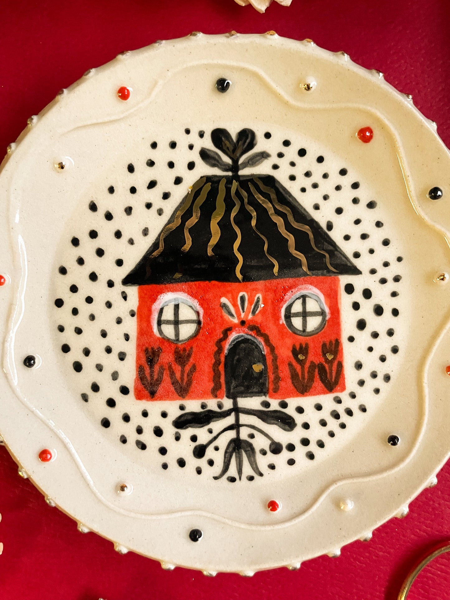 Folk house trinket dish 22kgold