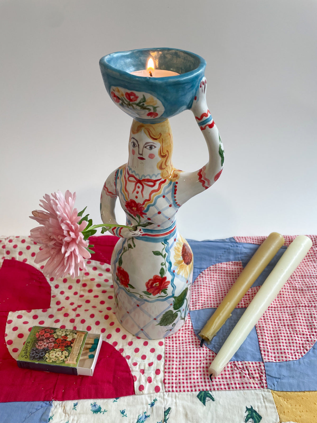 Witch tea light sculpture ~majolica