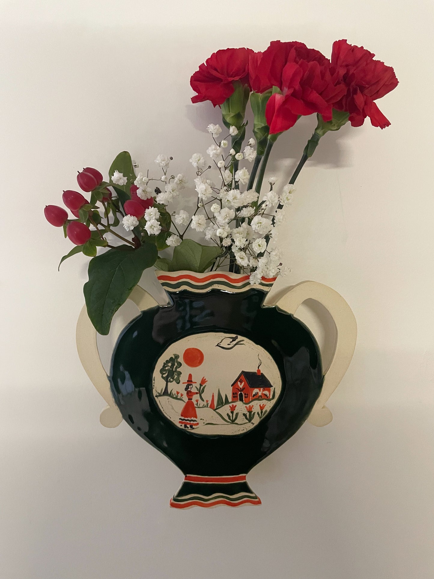 Folk scene wall vase