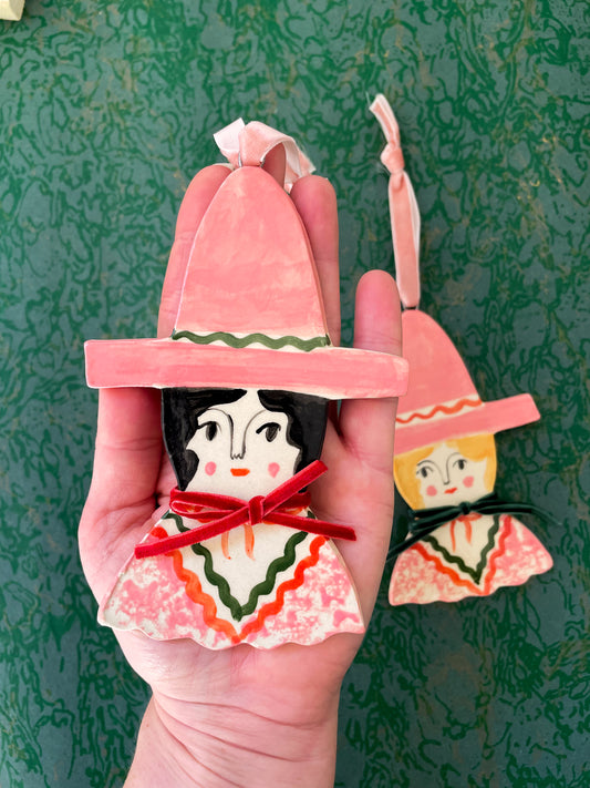 Christmas witch ornament~pink