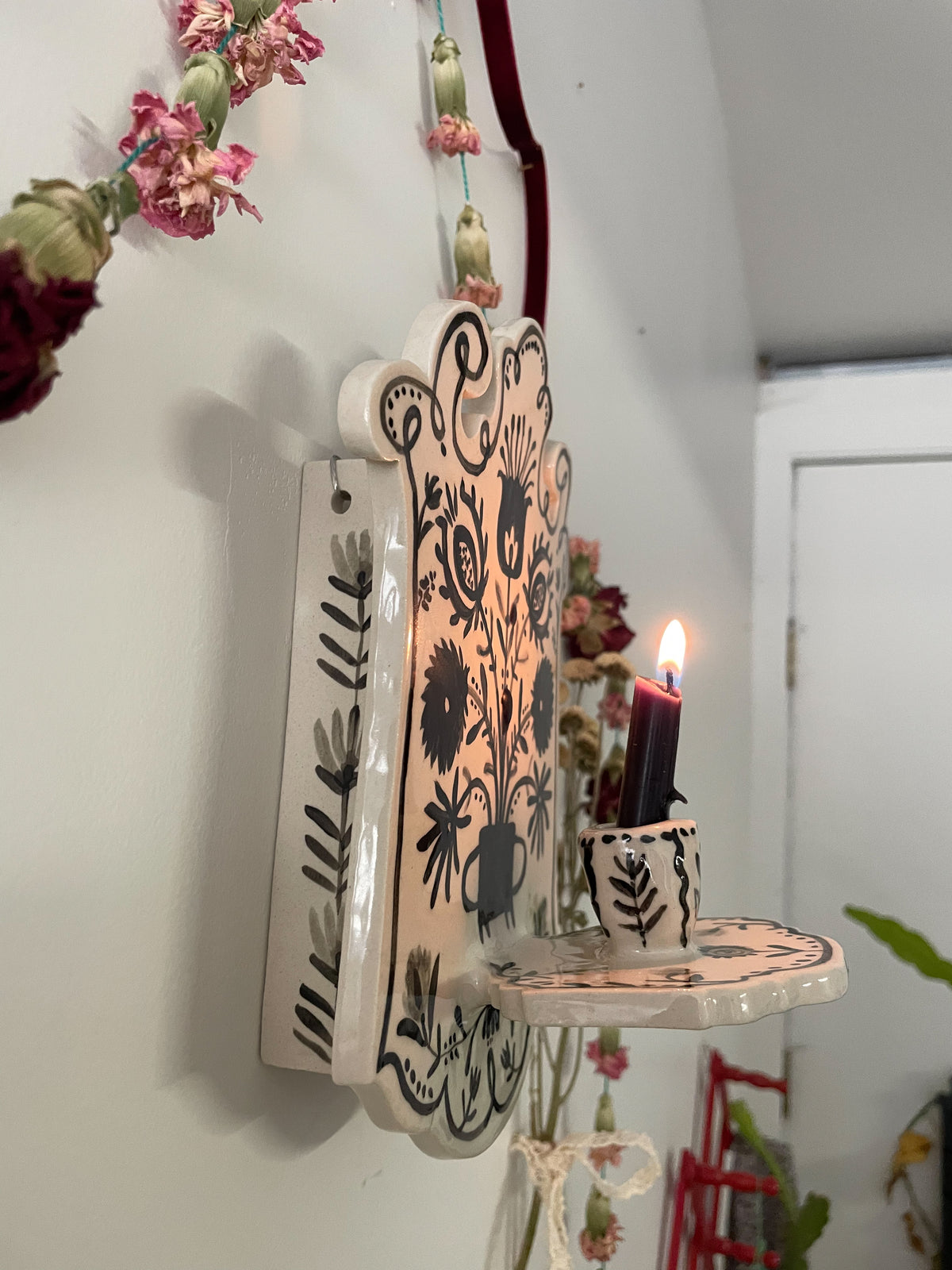 Decorative wall sconce~ folk floral *seconds