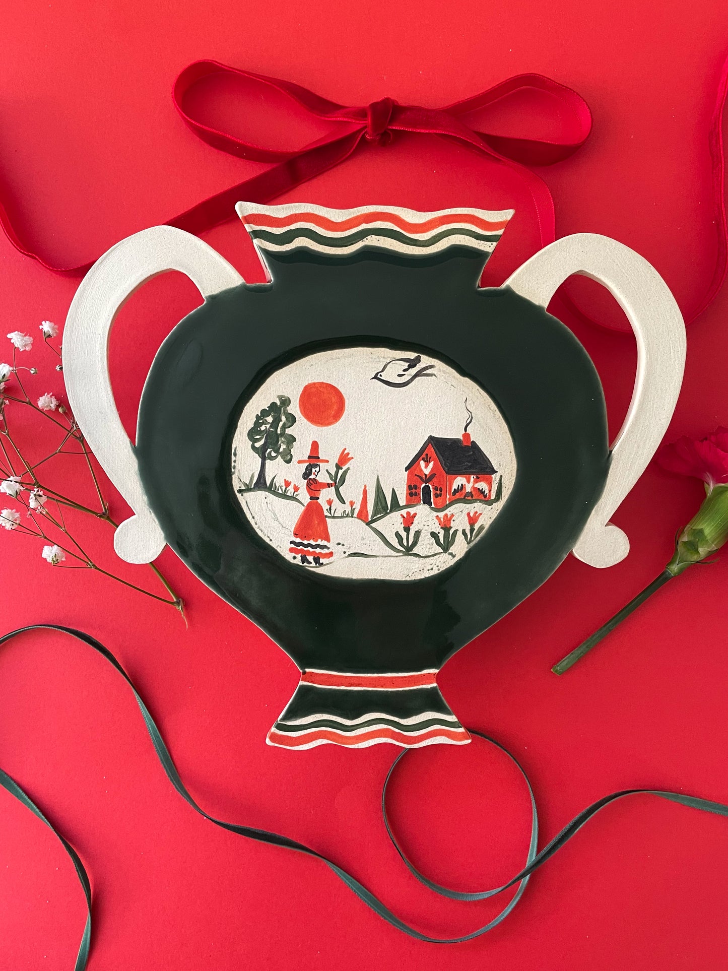 Folk scene wall vase