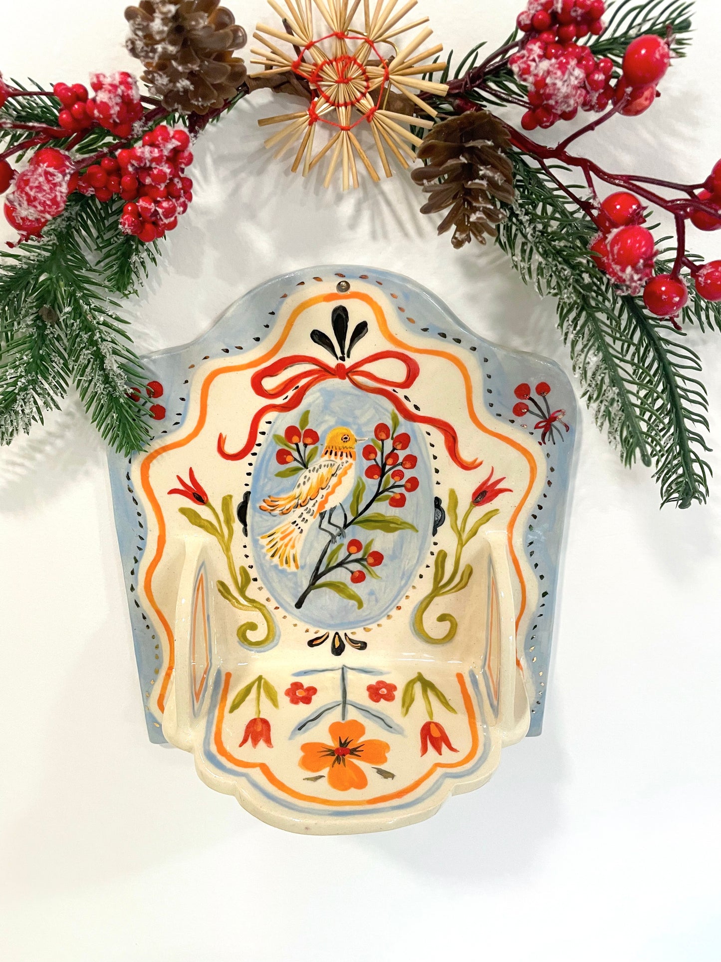 Folk Bird Wall Shelf w/ 22k gold