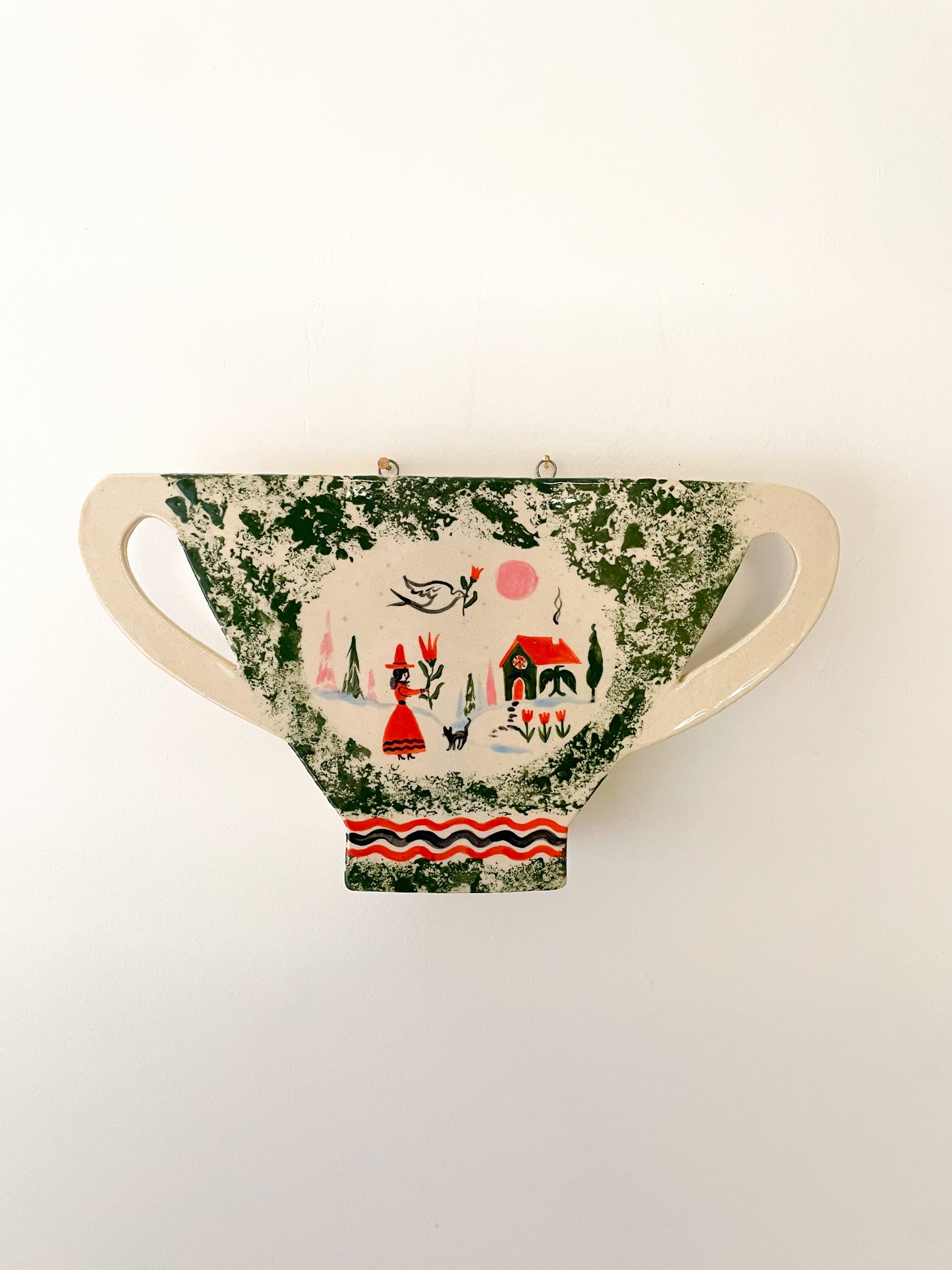 Folk scene wall & table vase