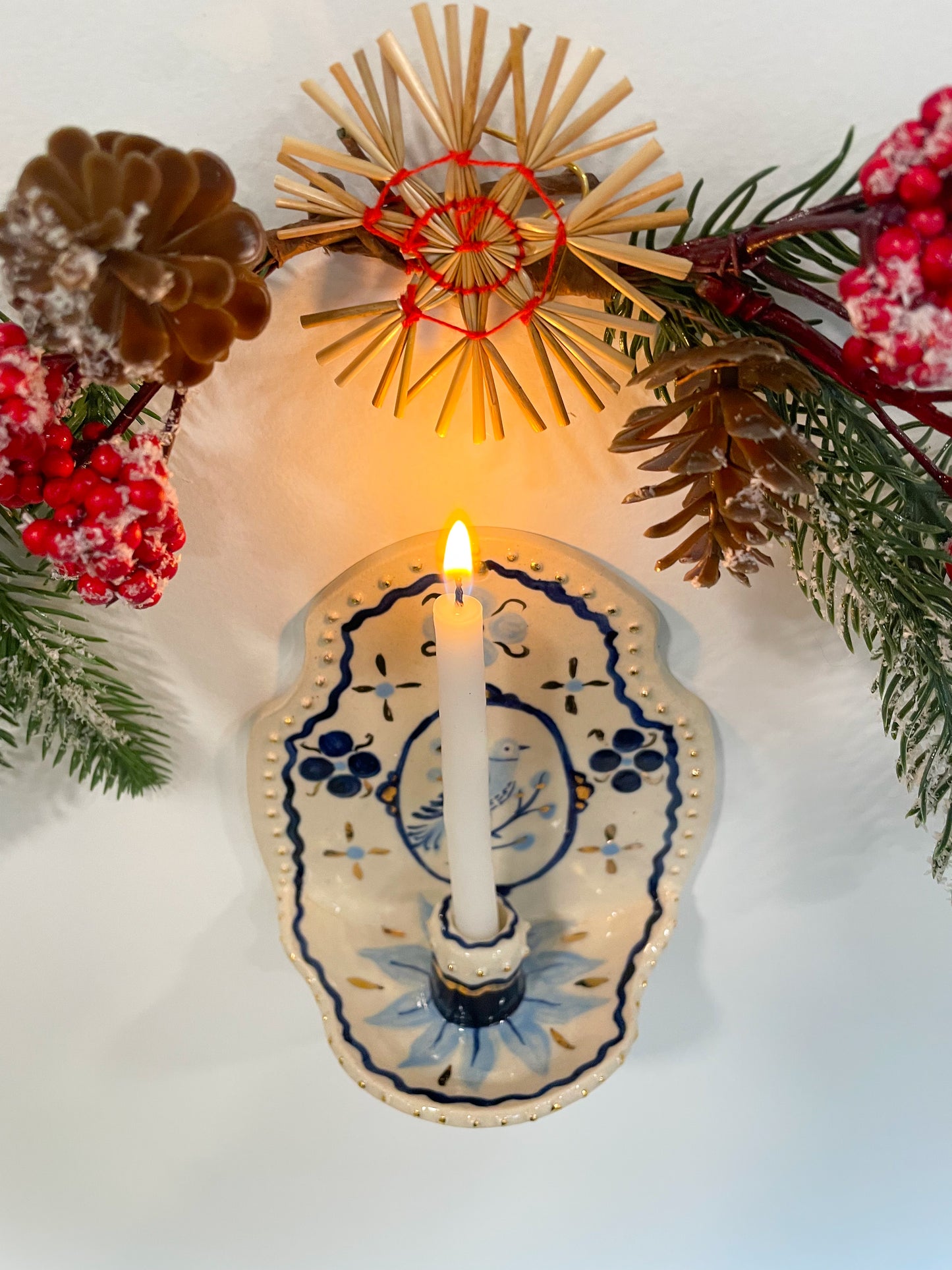 Folk bird wall candle w/22k gold