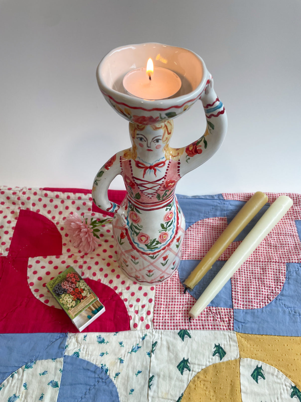 Witch tea light sculpture ~majolica