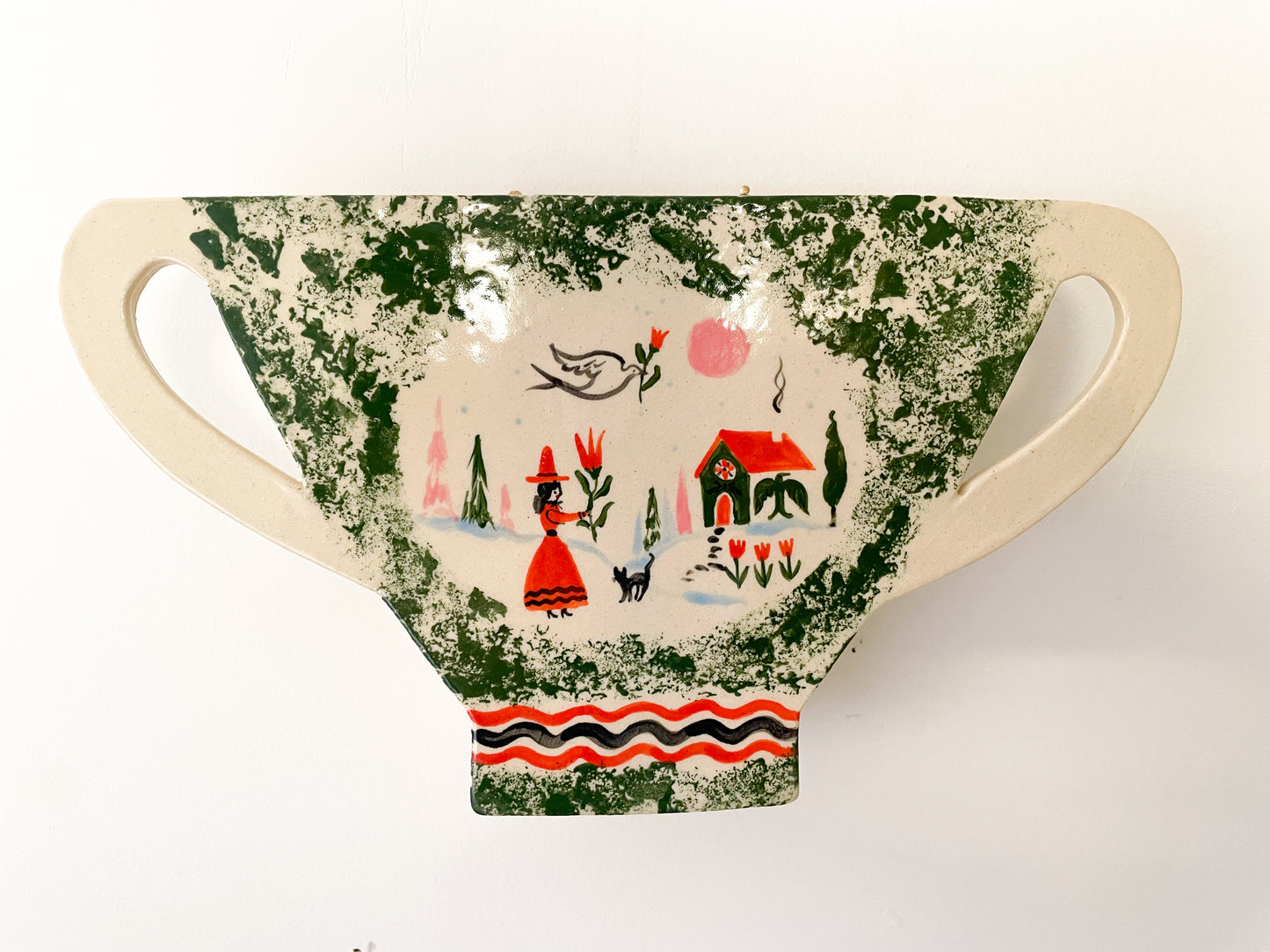 Folk scene wall & table vase