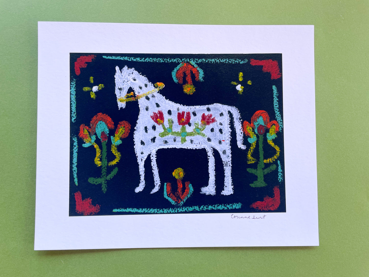 Black Folk Horse Art Print