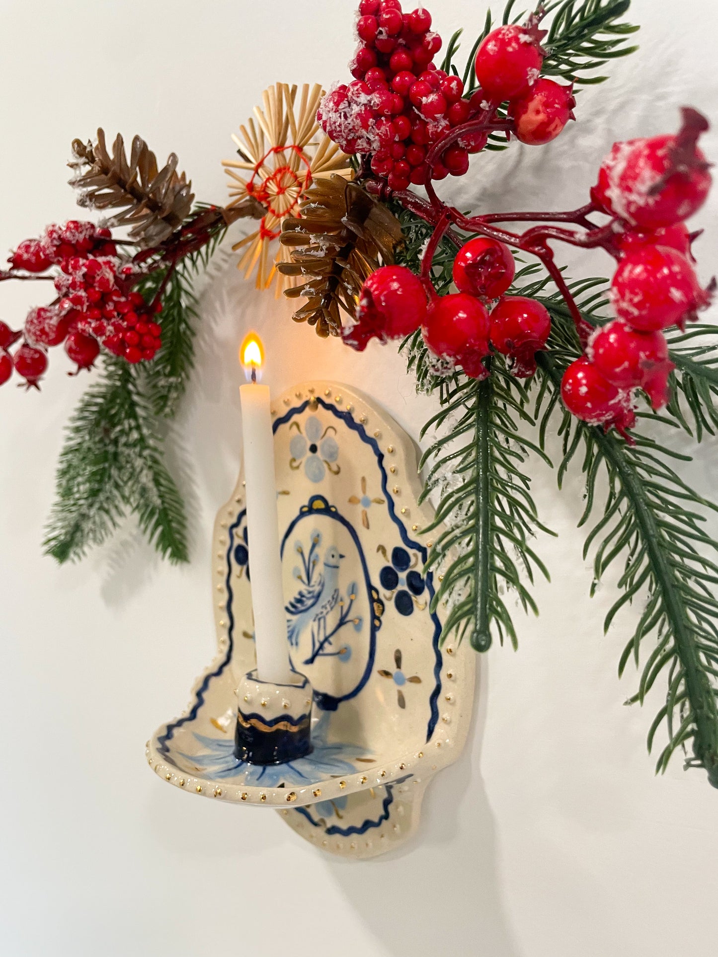 Folk bird wall candle w/22k gold