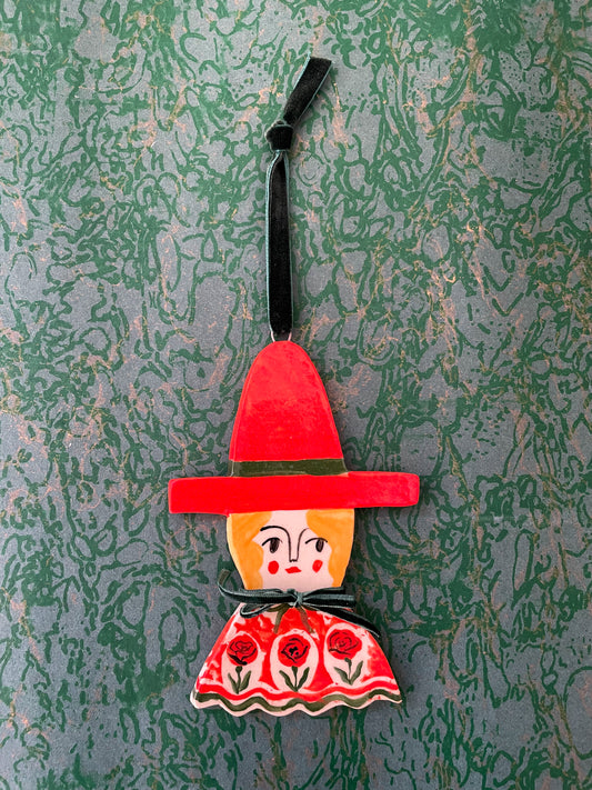 Christmas witch ornament~red