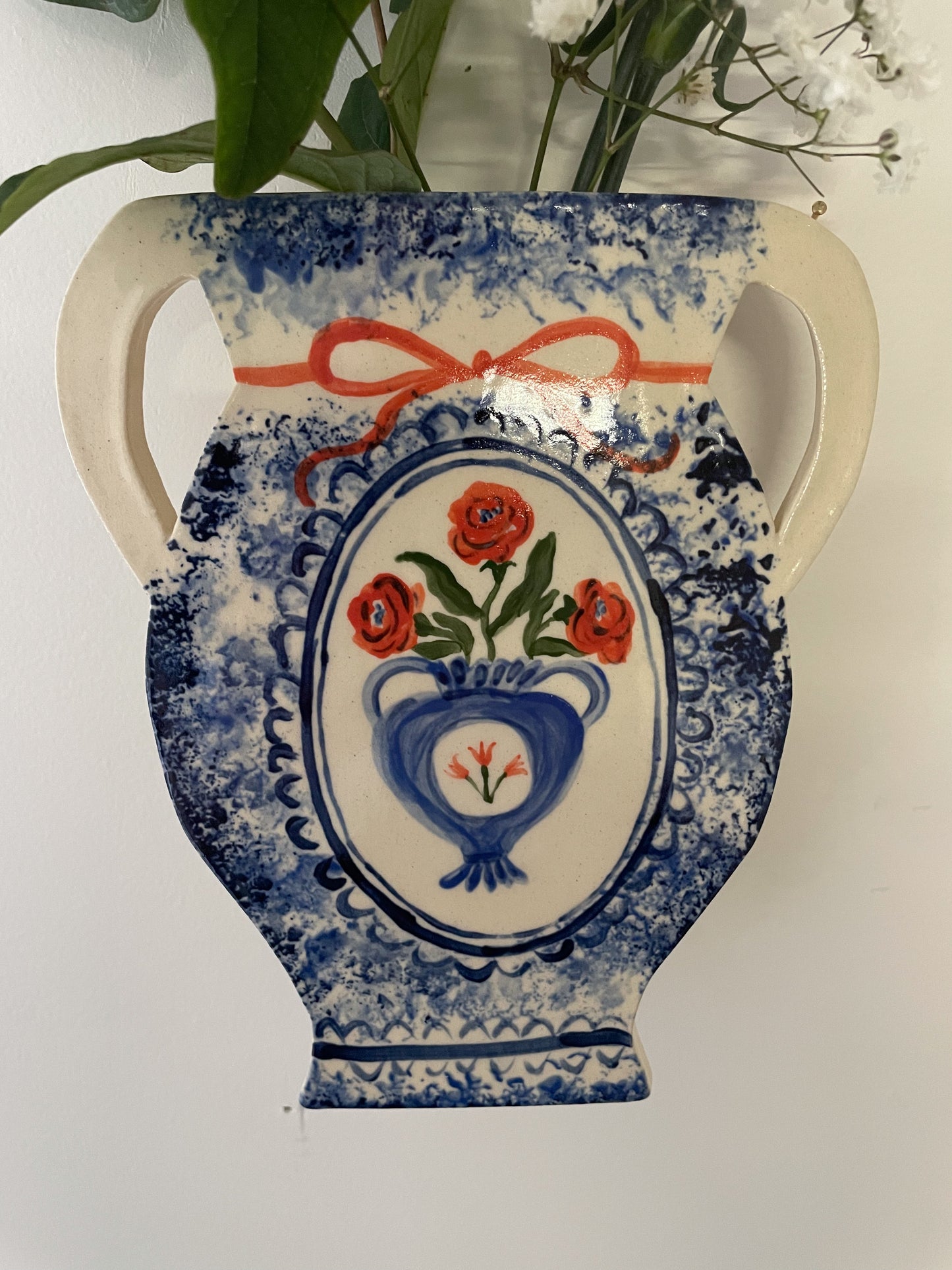 Folk floral wall vase