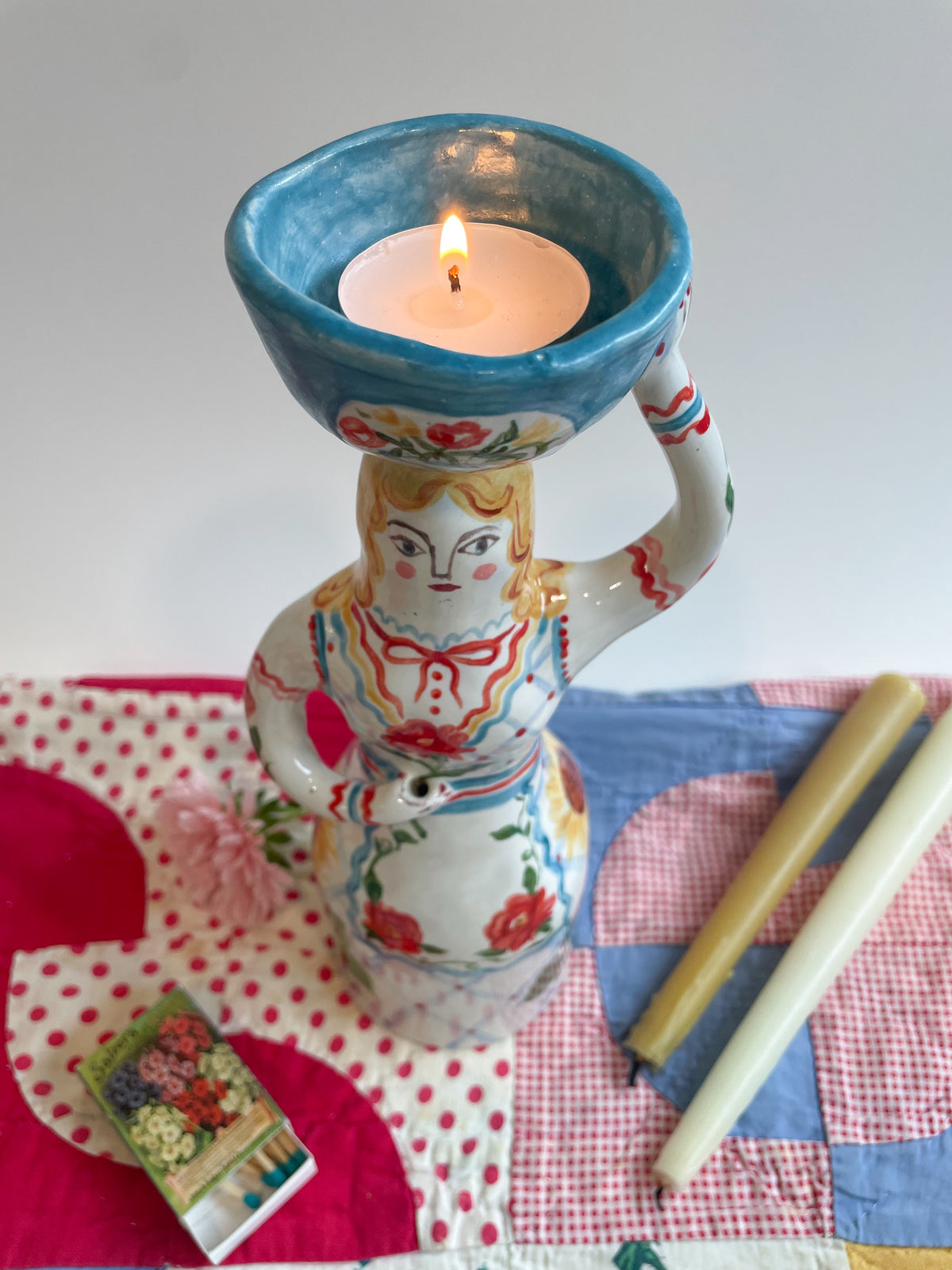 Witch tea light sculpture ~majolica
