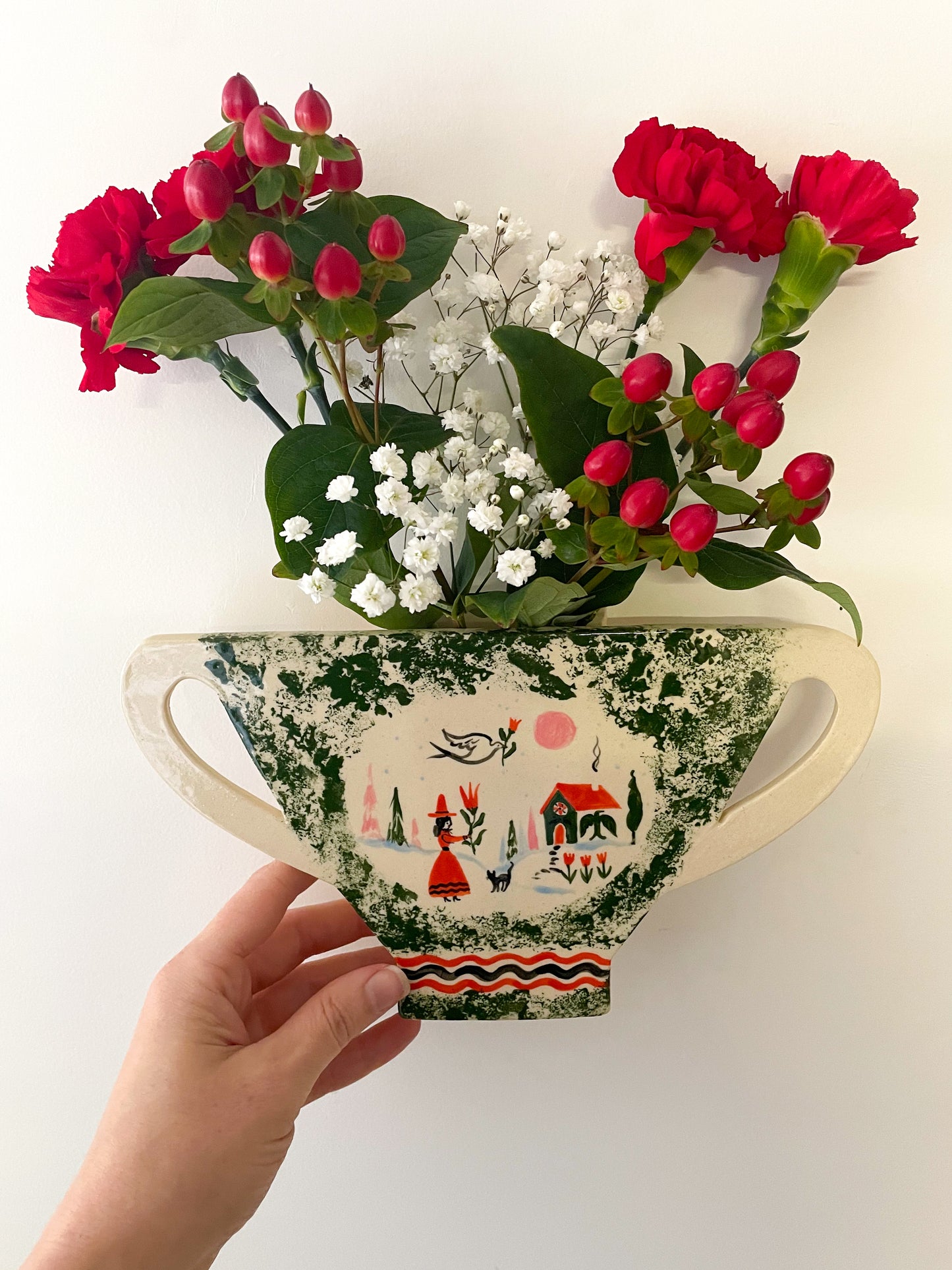 Folk scene wall & table vase