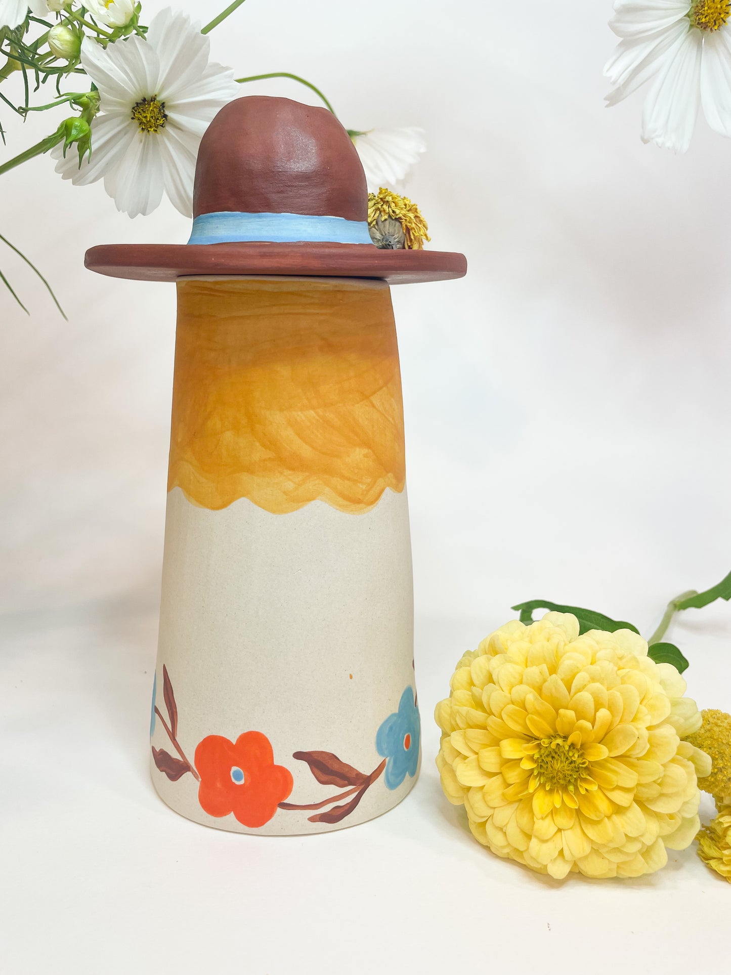 Cowgirl flower Vase with lid
